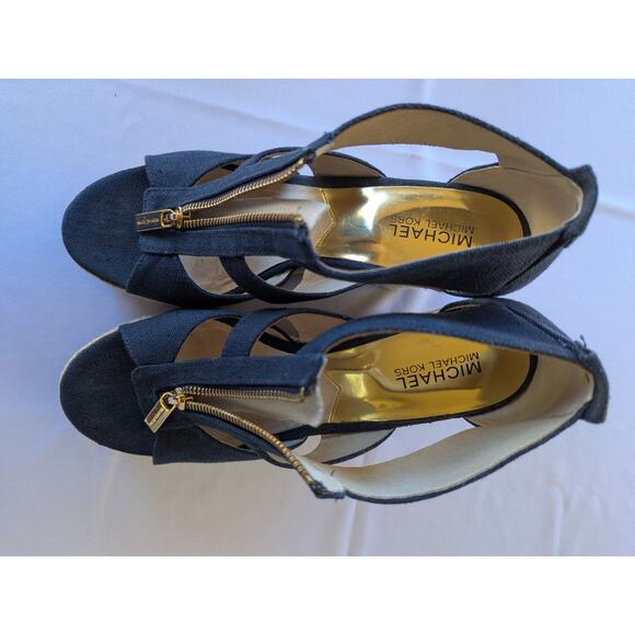 Michael Kors Size 8.5 M Damita Wedge Sandal Heels Women Shoes Navy Espadrille - Picture 5 of 10